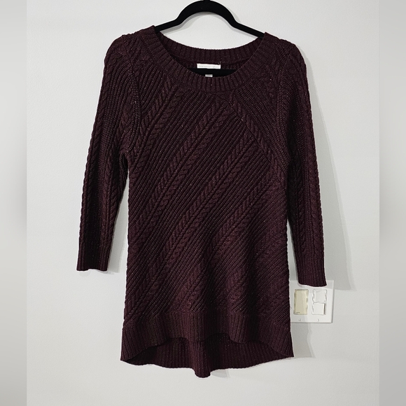 New York & Company Sparkly Burgundy Crew Neck Tunic Sweater - Picture 1 of 6